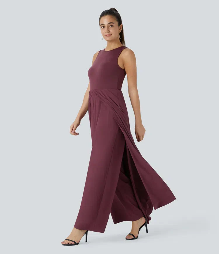 Zipper Sleeveless Side Pocket Contrast Quick Dry Bridesmaid and Wedding Guest Jumpsuit