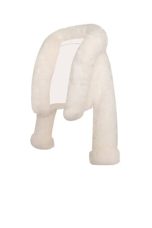 White Faux Fur Jacket with Hood