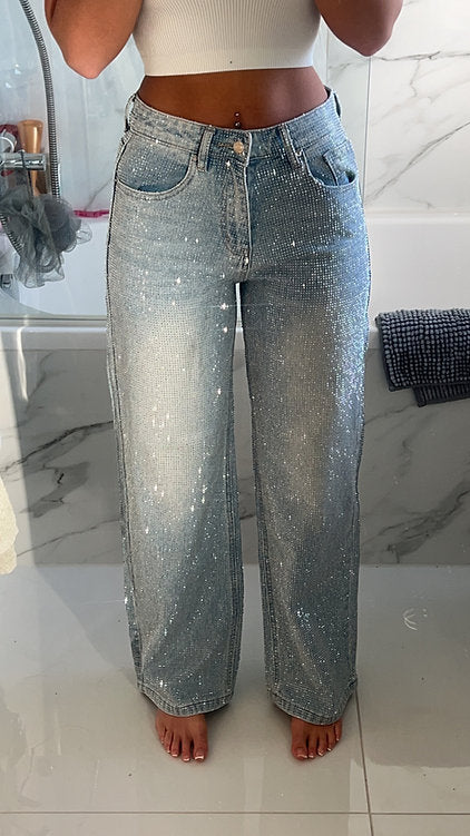 DIAMANTÉ COVERED WIDE LEG JEANS