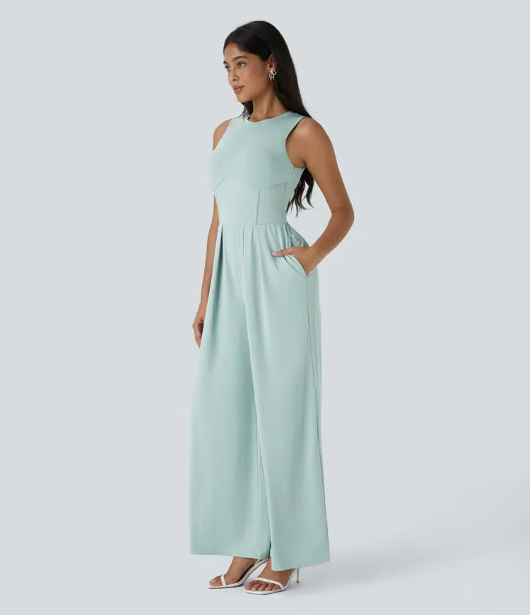 Zipper Sleeveless Side Pocket Contrast Quick Dry Bridesmaid and Wedding Guest Jumpsuit