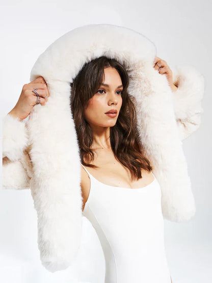 White Faux Fur Jacket with Hood