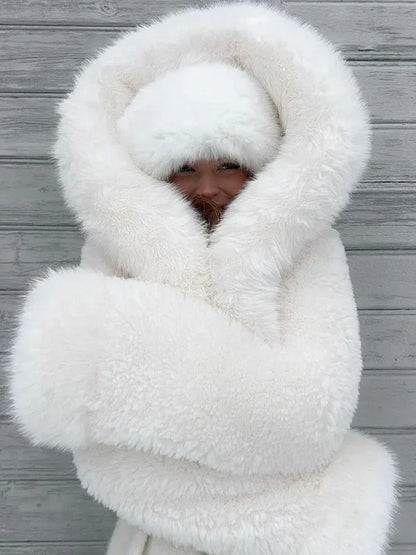 White Faux Fur Jacket with Hood