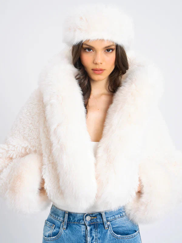 White Faux Fur Jacket with Hood