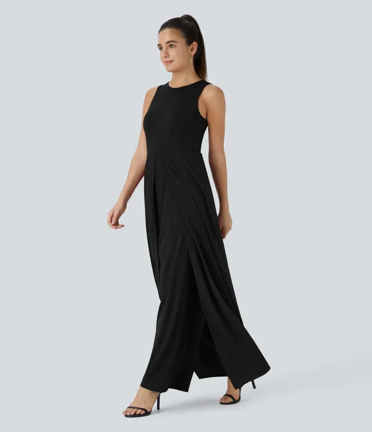 Zipper Sleeveless Side Pocket Contrast Quick Dry Bridesmaid and Wedding Guest Jumpsuit