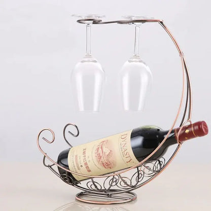 Hanging Metal Wine Bottle and Glass Holder