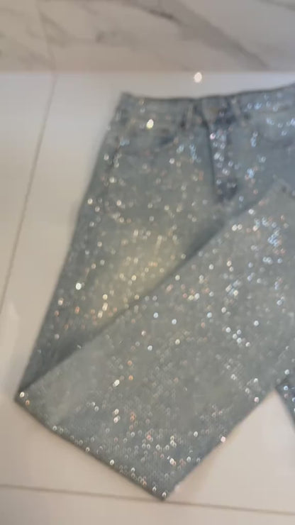 DIAMANTÉ COVERED WIDE LEG JEANS